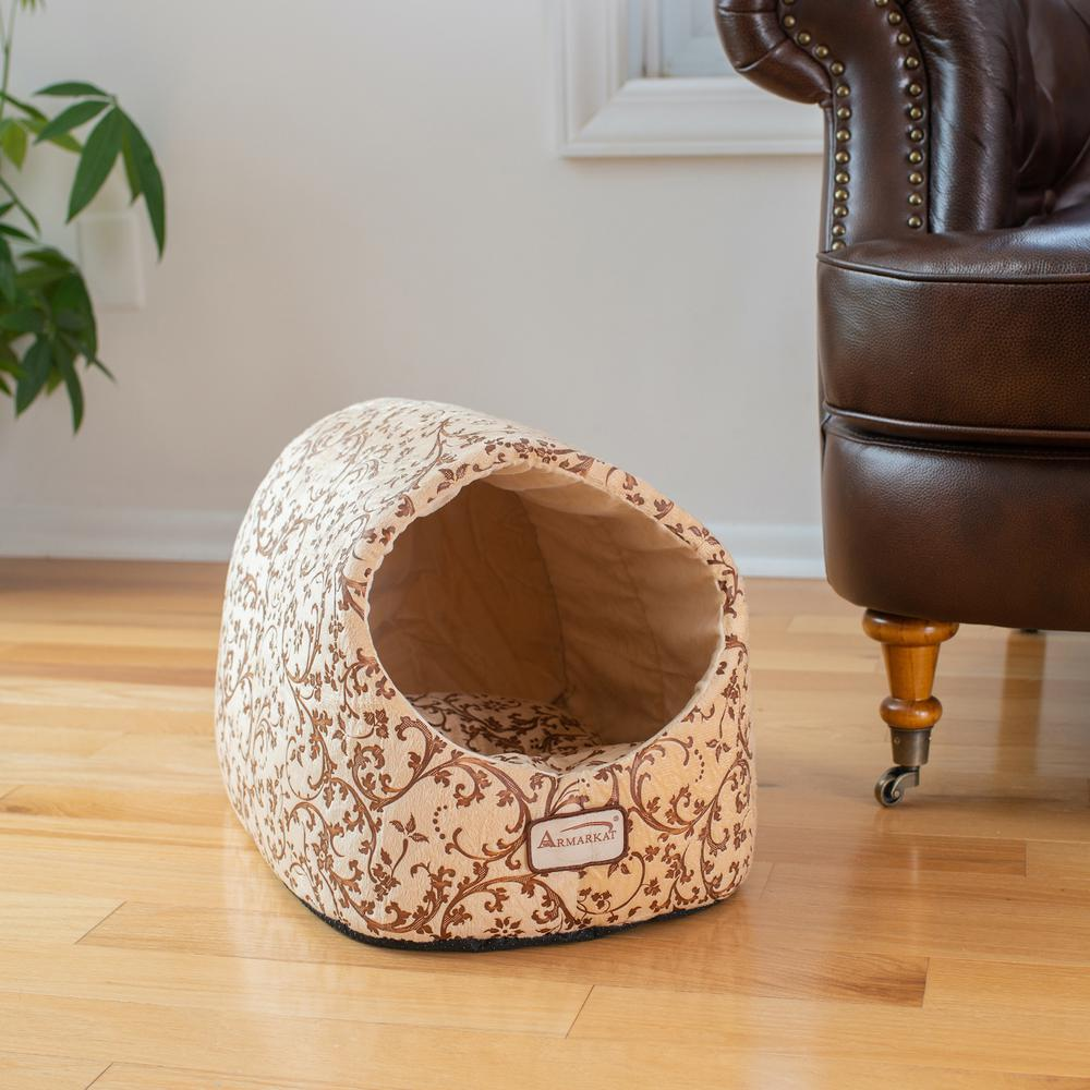 The "Posh" Cat Bed- Beige Floral Pattern