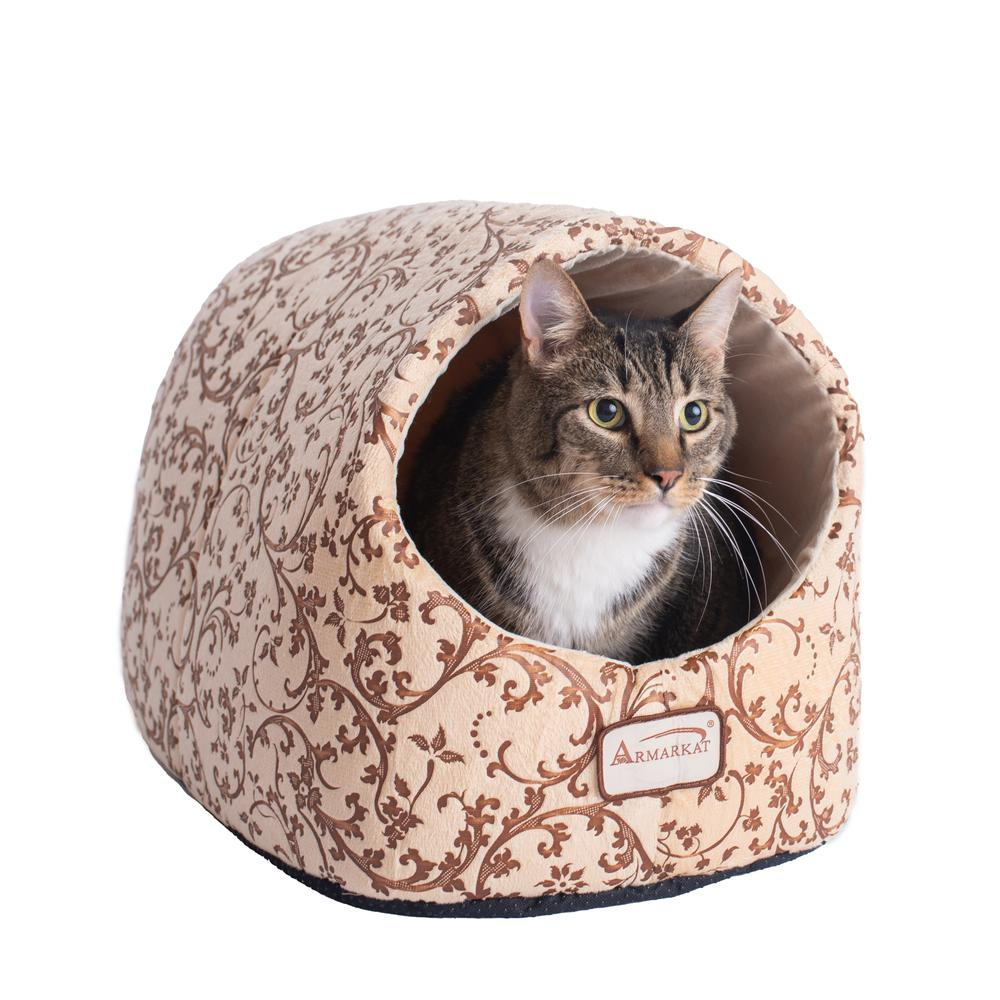 The "Posh" Cat Bed- Beige Floral Pattern