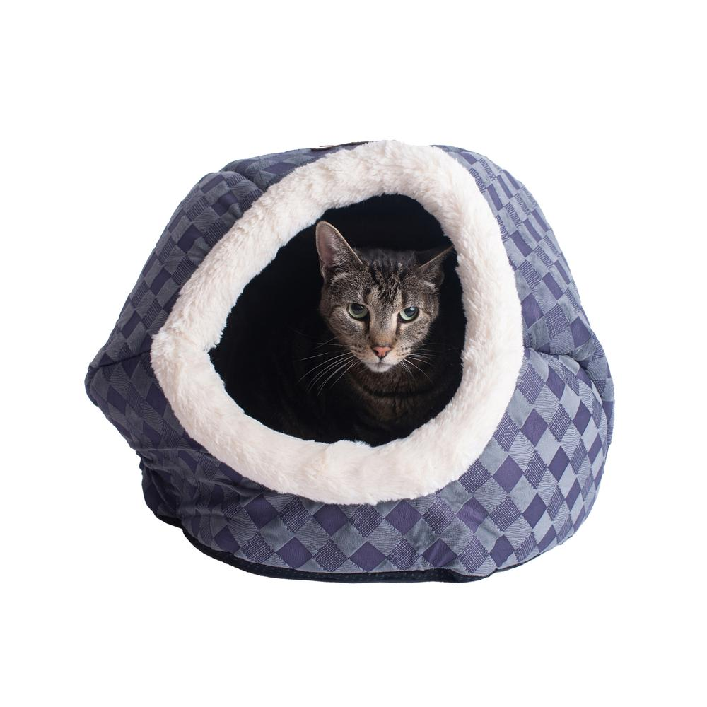 The "Cuddle Cave" Cat Bed- Blue Checkered