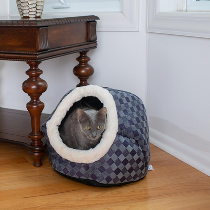 The "Cuddle Cave" Cat Bed- Blue Checkered