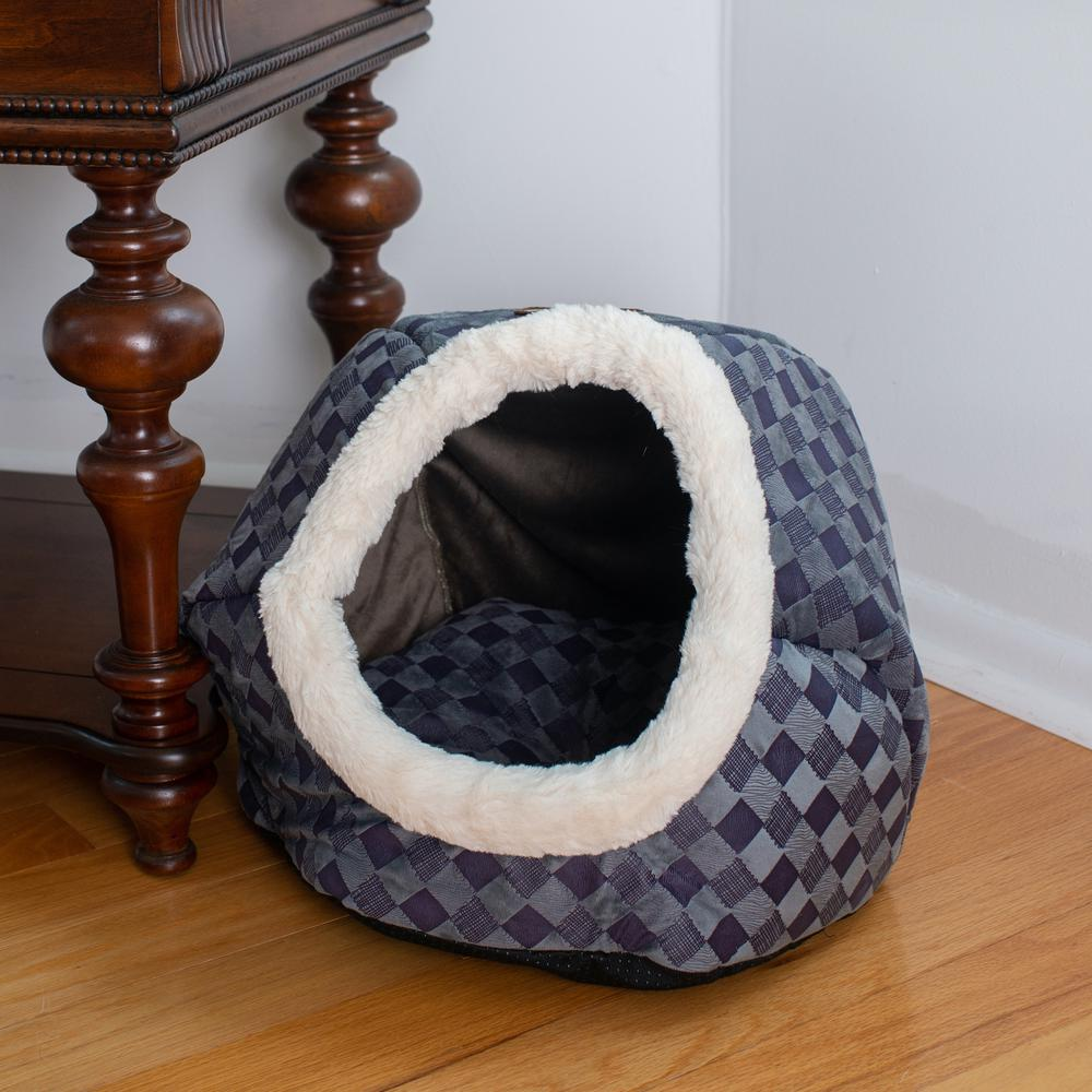 The "Cuddle Cave" Cat Bed- Blue Checkered