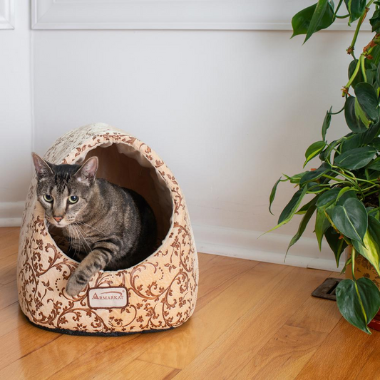 The "Posh" Cat Bed- Beige Floral Pattern